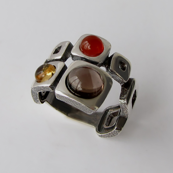 Кольцо с раухтопазом, цитрином, сердоликом, арт. 8КВ3
