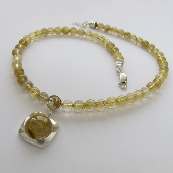 Ожерелье с золотистым кварцем-волосатиком, КПП10